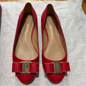 Salvatore Ferragamo Red Napa Leather Ballet Flats Women's 6C